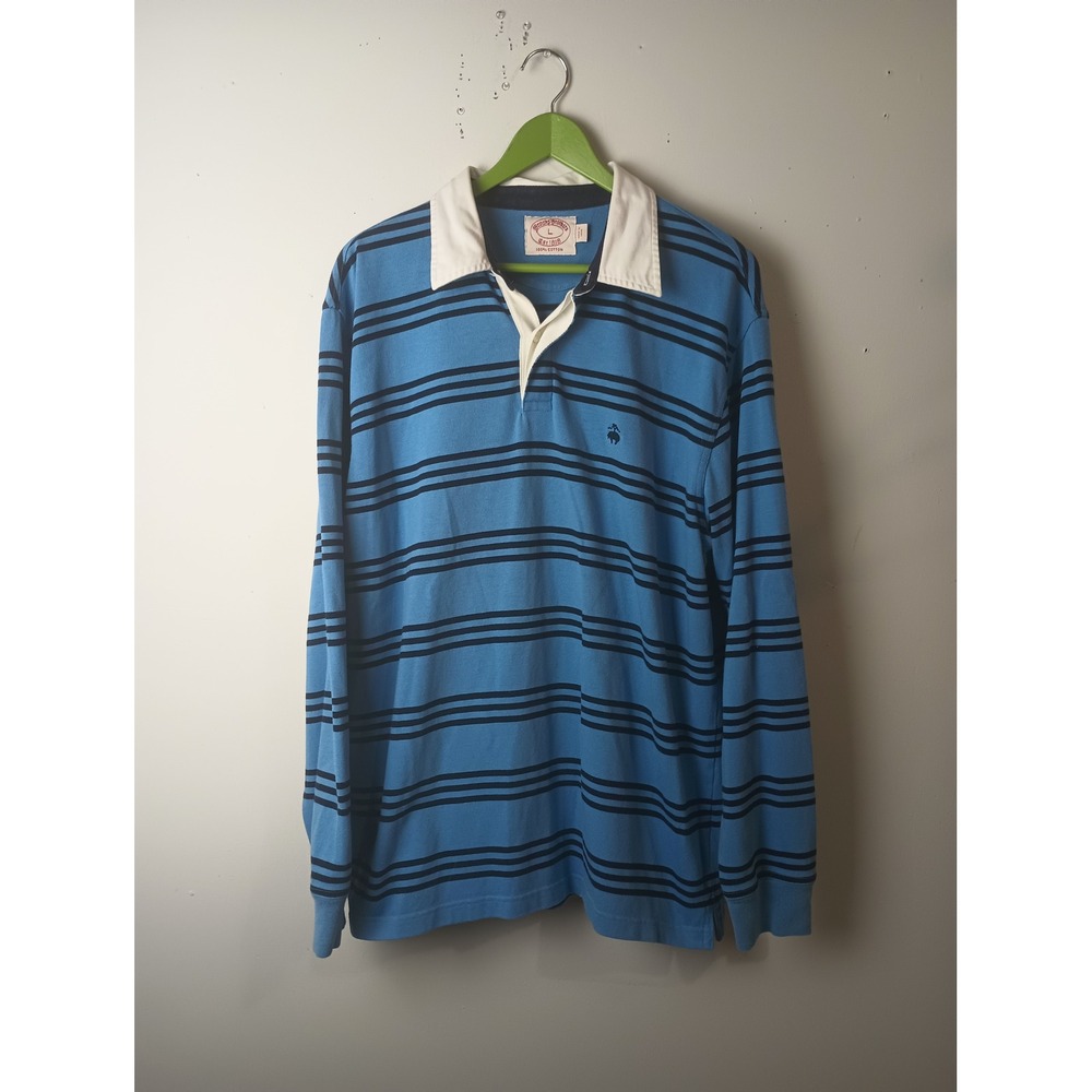 Brooks Brothers Mens Blue Striped Long Sleeve Rugby Polo Shirt Large Cotton